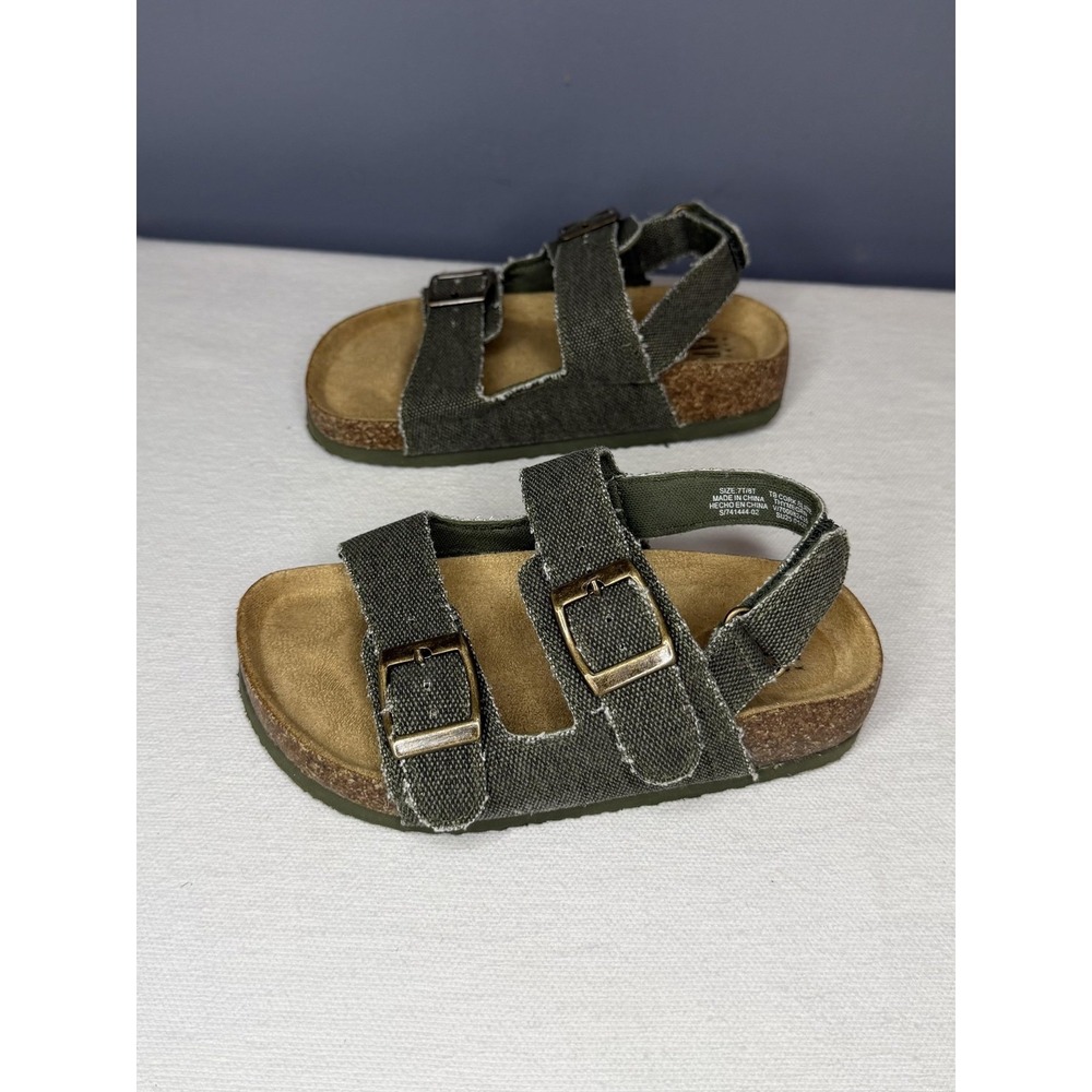 Gap TB Cork Slide Sandals Toddler Kids 7 8 Green Canvas Buckle Birks Adjustable